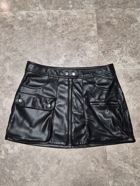 🆕️Aeropostale Black Faux Leather Zip Up Mini Skirt, Sz S